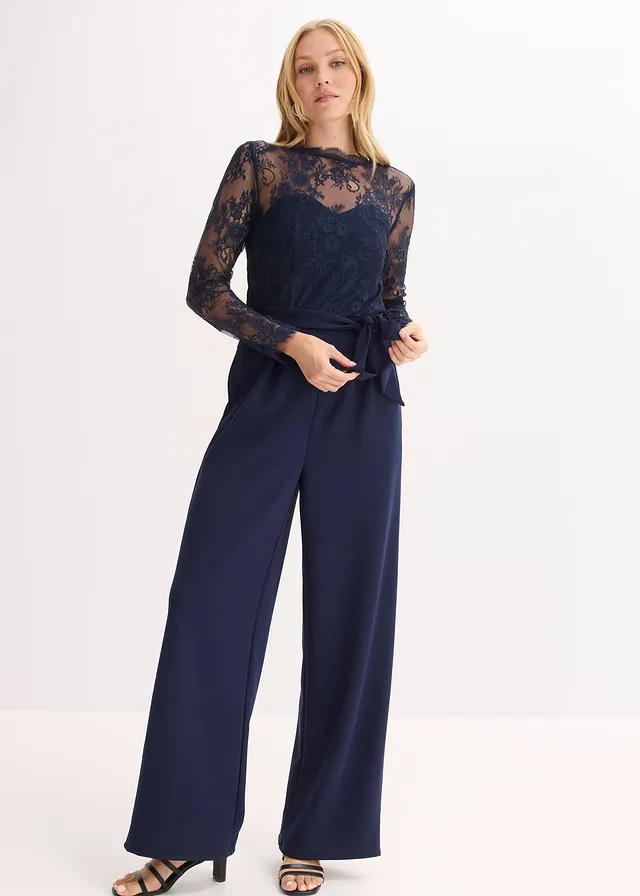 Jumpsuit met kant, Kleur: donkerblauw