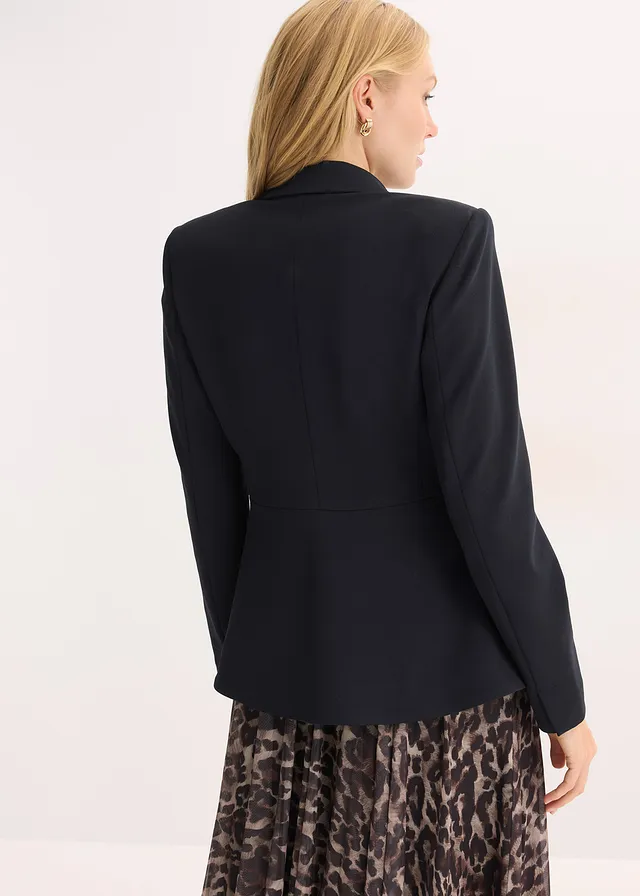 Blazer met peplum, Kleur: zwart