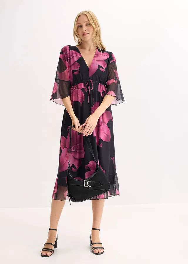 Robe midi à décolleté plongeant • noir/rose vif • product-page.page-title-suffix