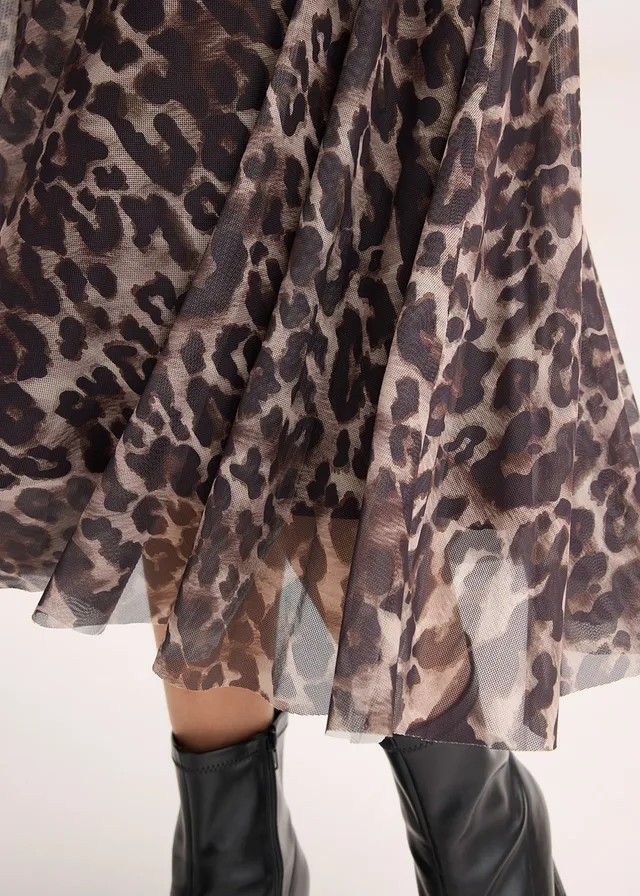 Midi sukňa so sieťovinou • hnedá-čierna leopard • obchod bonprix