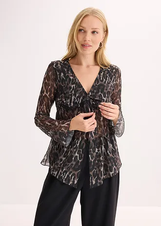 Blouse T-shirt en mesh • noir-marron léopard • Boutique bonprix