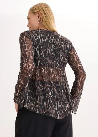 Blouse van mesh • zwart-bruin luipaardprint • bonprix online shop