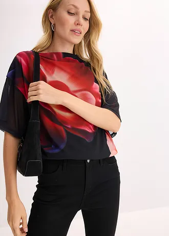 T-shirt en mesh • noir floral • Boutique bonprix