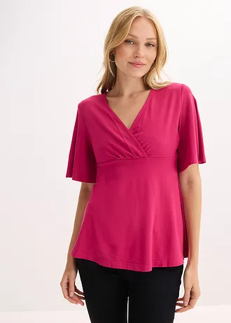 T-shirt en jersey à décolleté plongeant, Couleur: magenta