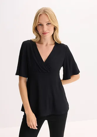 Bluză din jerse cu decolteu adânc • negru • magazin bonprix