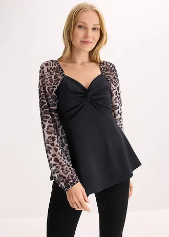Tričko s dlhým rukávom so sieťovinou • čierna-leopard • obchod bonprix
