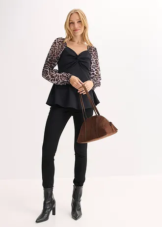 Tričko s dlhým rukávom so sieťovinou • čierna-leopard • obchod bonprix