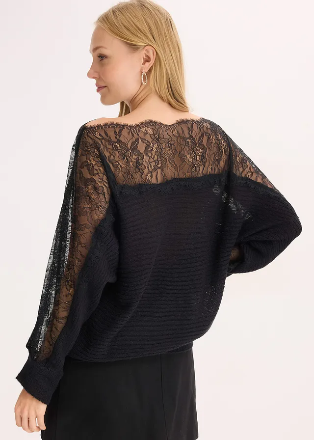Pull estival avec dentelle, Couleur: noir