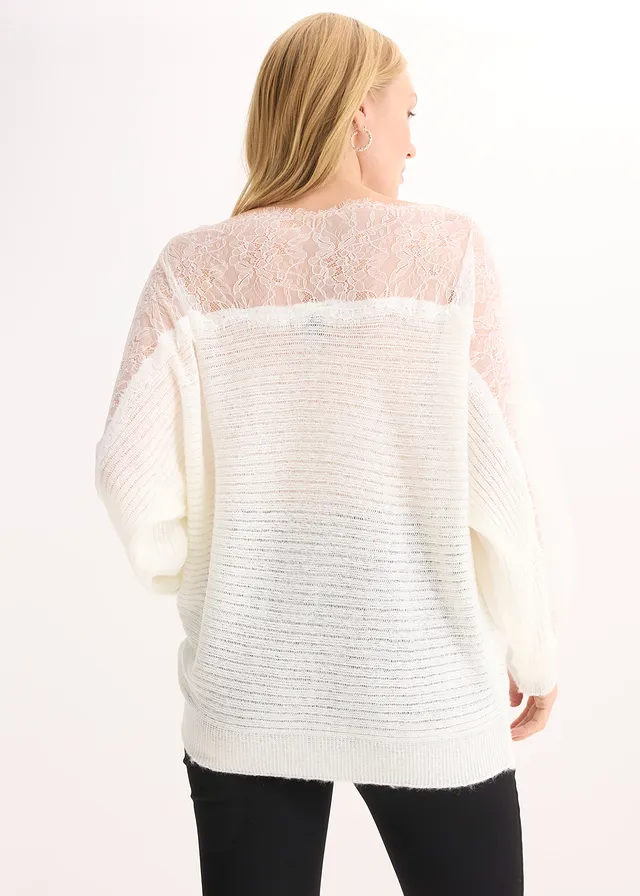 Pull estival avec dentelle, Couleur: blanc cassé