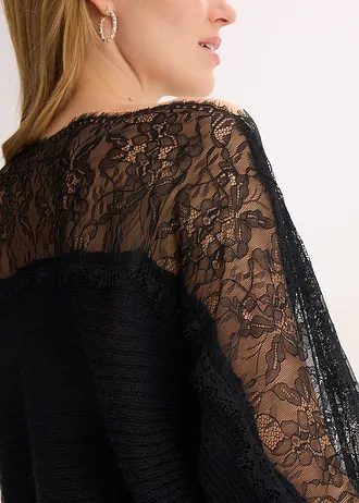 Pull estival avec dentelle • noir • Boutique bonprix