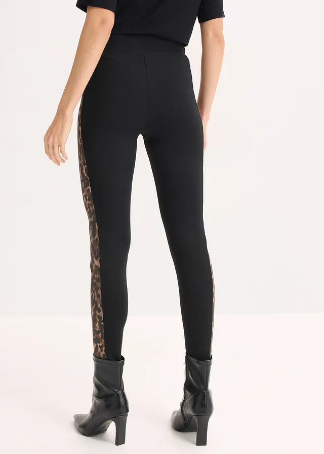 Legging met hoge taille, Kleur: zwart met luipaardprint