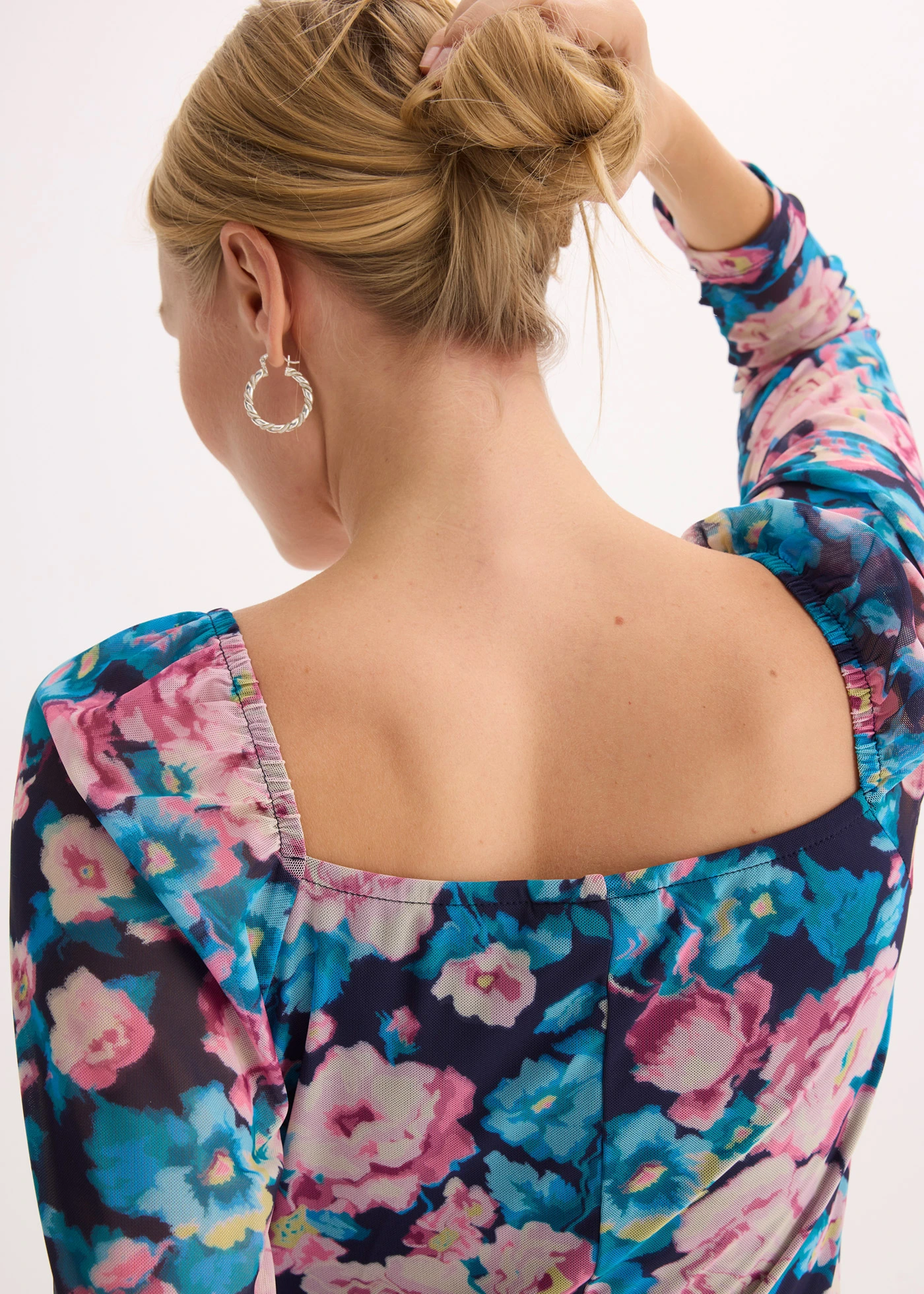 Rochie midi pe corp din mesh • bleumarin floral • magazin bonprix