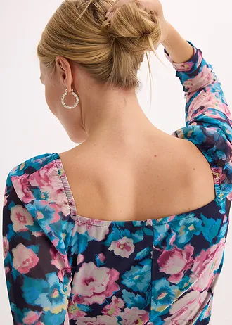 Rochie din mesh cu fronseuri • bleumarin floral • magazin bonprix