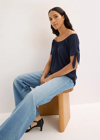 Carmen-shirt met knoopdetail • donkerblauw • bonprix online shop