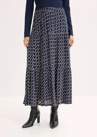 Maxi strokenrok van gestructureerde viscose, Kleur: donkerblauw gebloemd