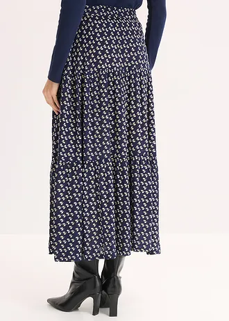 Maxi strokenrok van gestructureerde viscose, Kleur: donkerblauw gebloemd