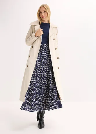 Maxi strokenrok van gestructureerde viscose, Kleur: donkerblauw gebloemd