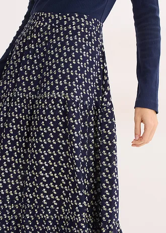 Maxi volánová sukňa zo štruktúrovanej viskózy • tmavomodrá kvetovaná • obchod bonprix
