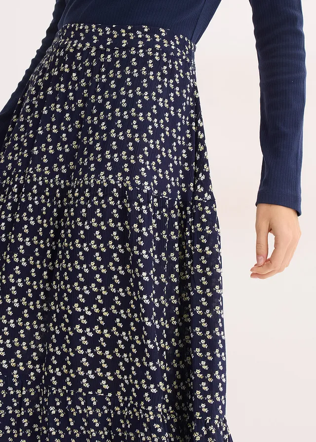 Maxi strokenrok van gestructureerde viscose • donkerblauw gebloemd • product-page.page-title-suffix