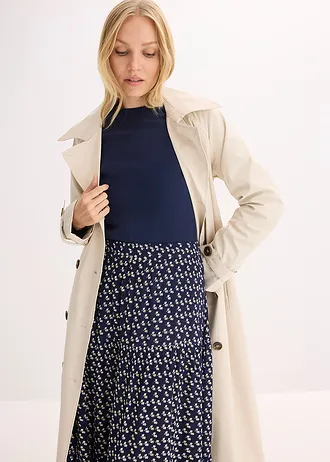 Lépcsőzetes maxi szoknya struktúrás viszkózból • sötétkék/virágmintás • bonprix áruház