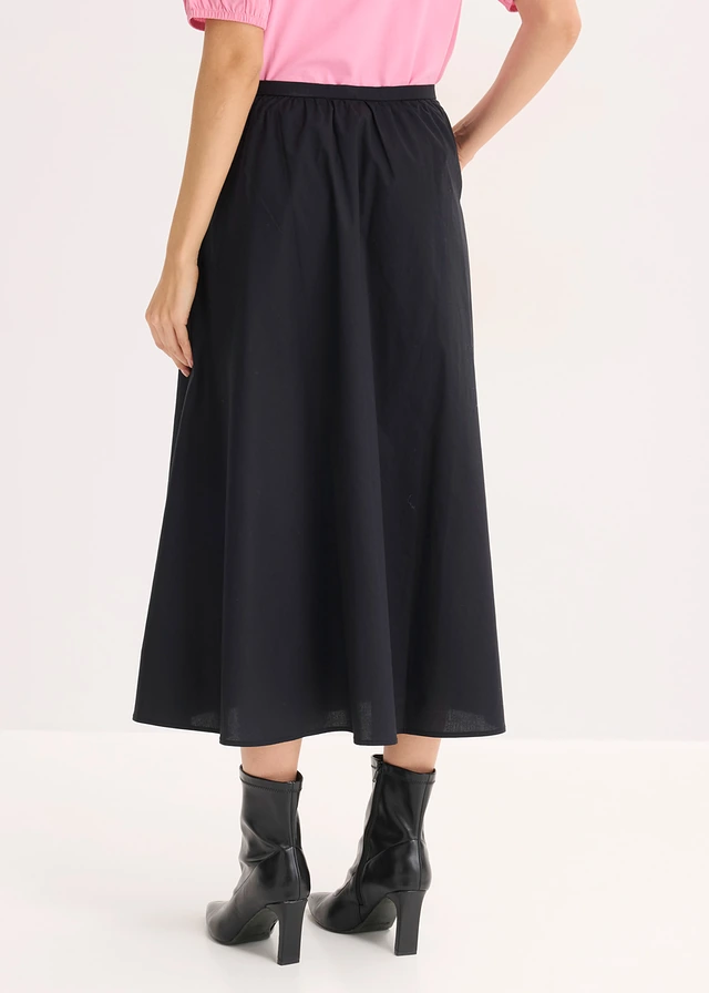 Jupe midi en coton extensible, Couleur: noir