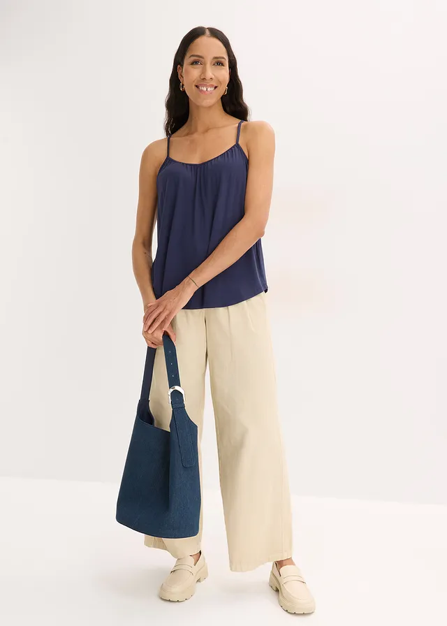 Top met spaghettibandjes van soepele viscose donkerblauw