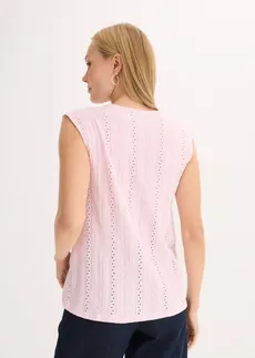 Top met broderie anglaise, Kleur: kristalroze