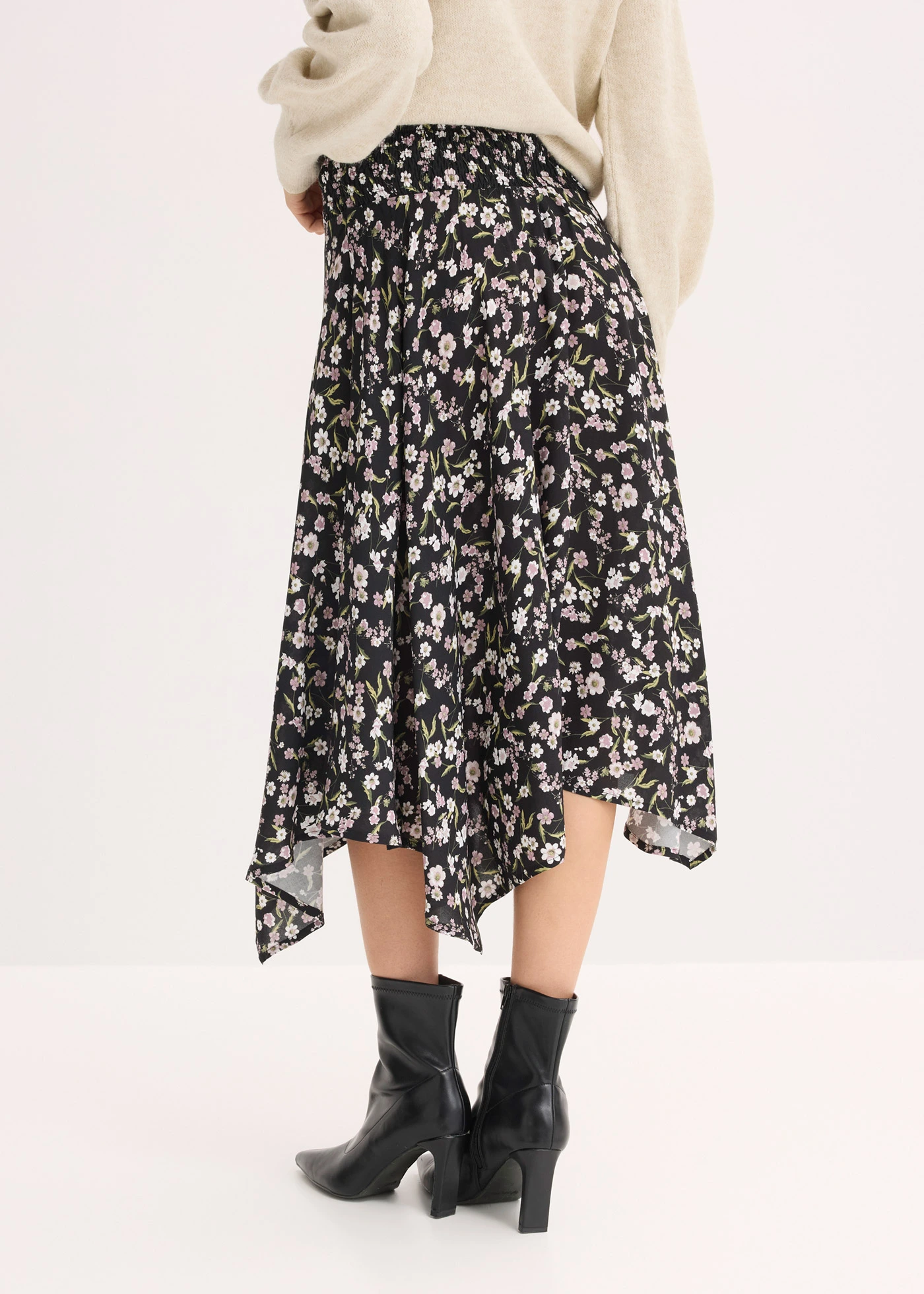 Midi rok van pure viscose • zwart-wit met print • bonprix online shop