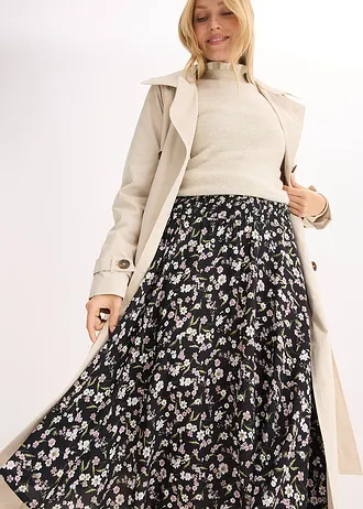 Fustă midi din viscoză 100% • negru-alb cu imprimeu • magazin bonprix