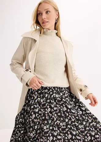 Fustă midi din viscoză 100% • negru-alb cu imprimeu • magazin bonprix