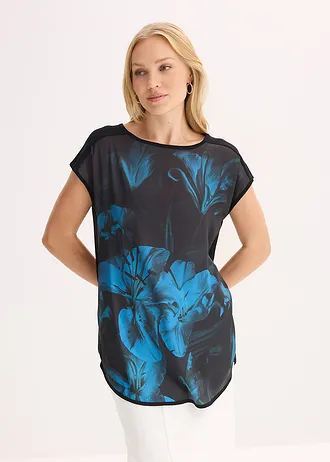 Gedessineerd shirt in een zachte viscosemix • zwart-petrol gebloemd • bonprix online shop