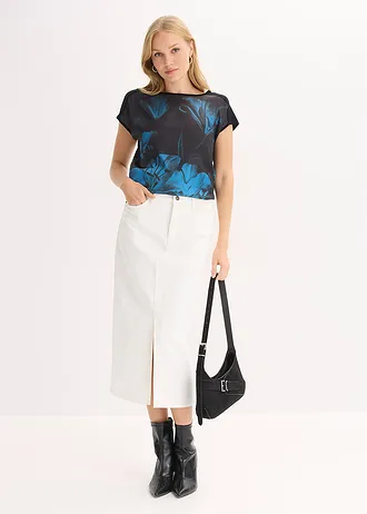 T-shirt imprimé en matière douce • noir-pétrole floral • Boutique bonprix