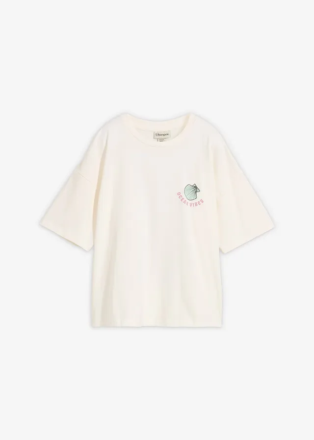 T-shirt oversize • écru-bleu clair imprimé • Boutique bonprix