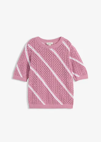 Ajour trui van katoen, Kleur: mauve-wit gestreept