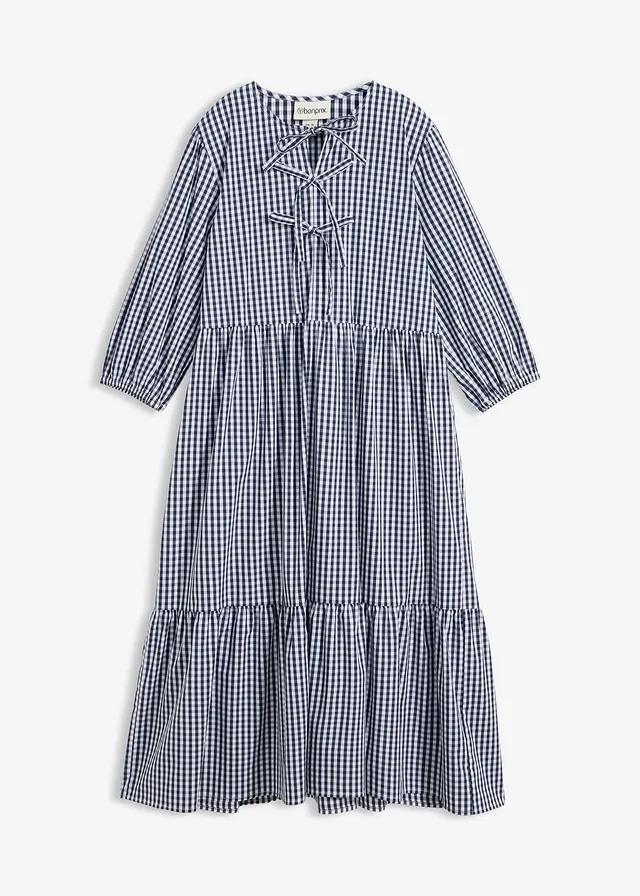 Midi jurk, Kleur: donkerblauw-wit geruit