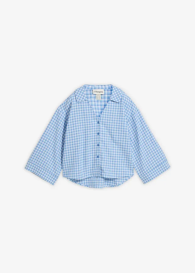 Overhemdblouse van een luchtige linnenmix, Kleur: arctisch blauw-lichtblauw-wit