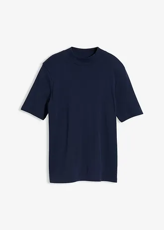 Geribd shirt van katoen, Kleur: donkerblauw