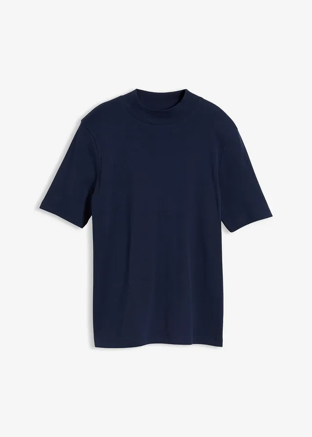 T-shirt côtelé 100% coton, Couleur: bleu foncé