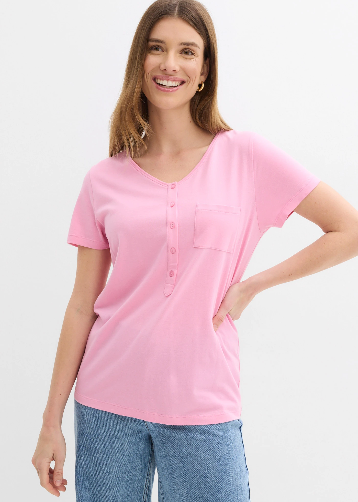 T-shirt met knoopsluiting • roze • bonprix online shop