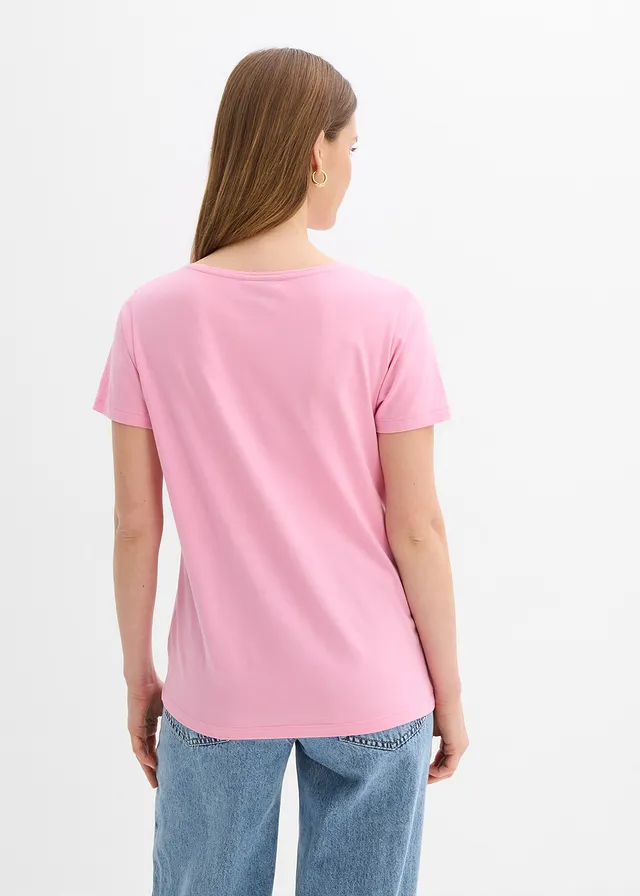 T-shirt met knoopsluiting, Kleur: roze
