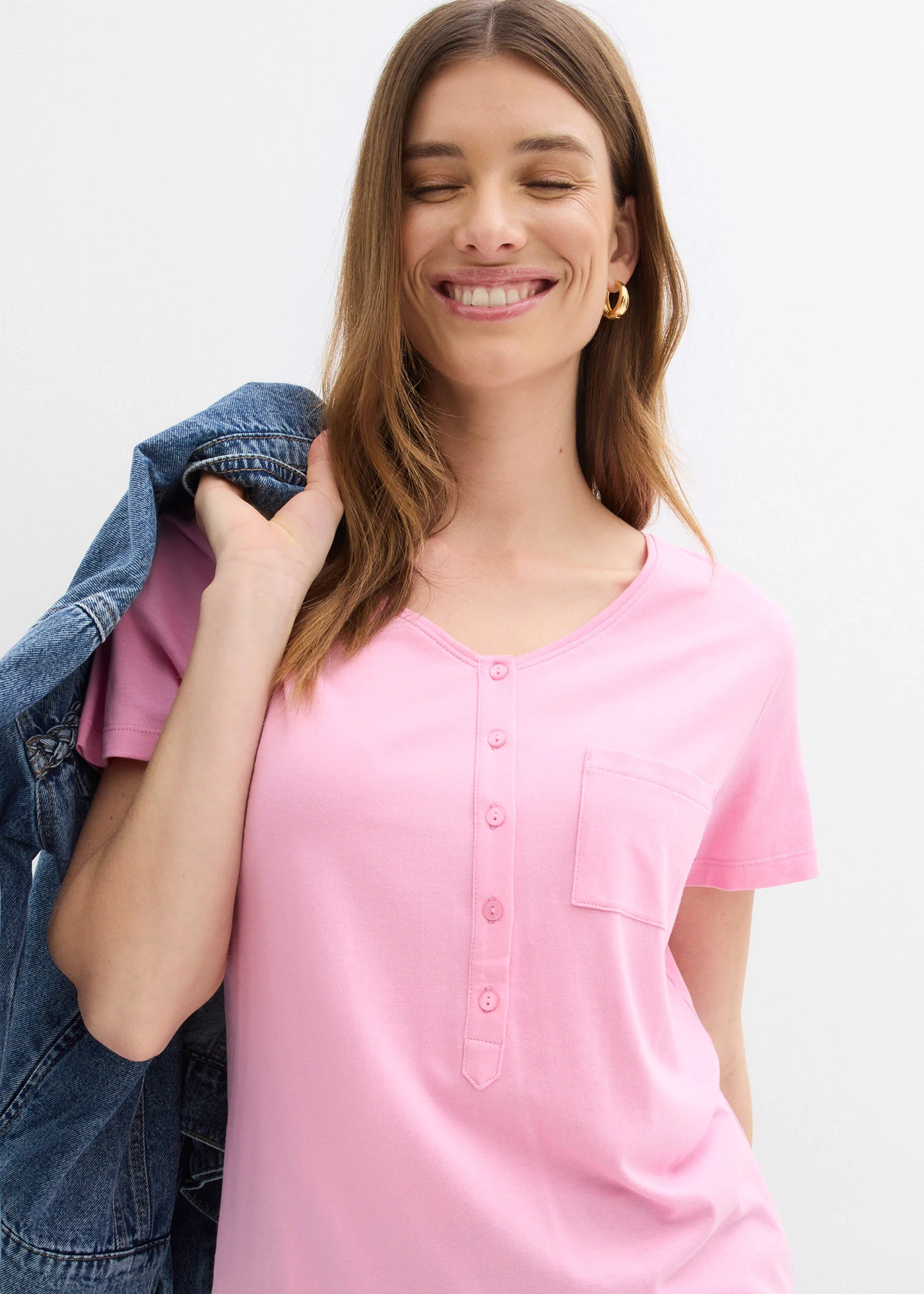 T-shirt met knoopsluiting • roze • bonprix online shop