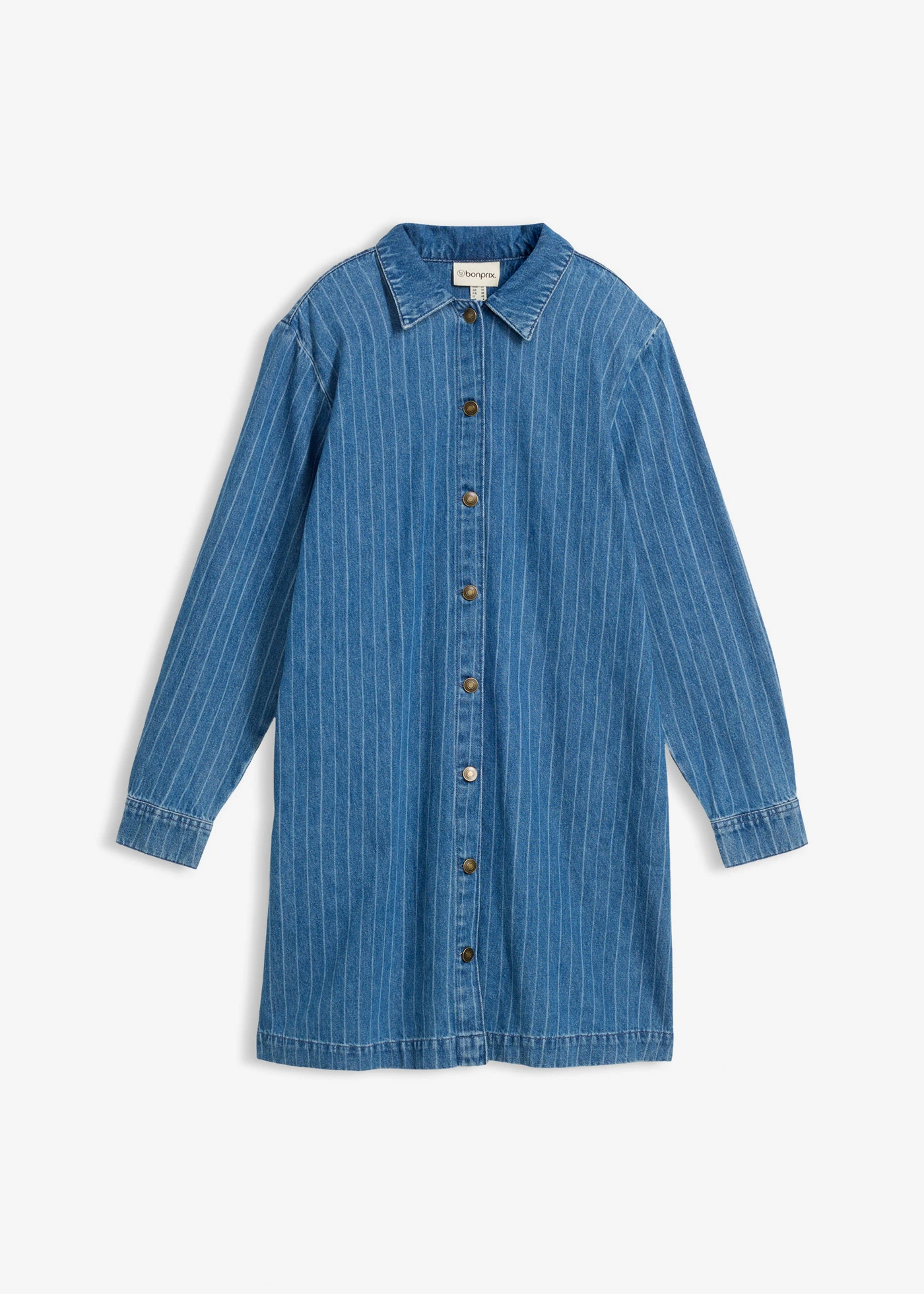 Sukienka jeansowa w paski z długim rękawem • niebieski denim w paski • sklep bonprix