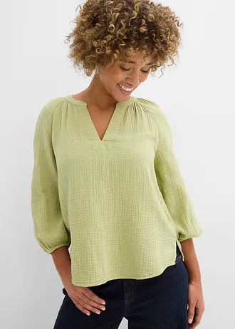 Oversized blouse van mousseline, Kleur: mineraalgroen