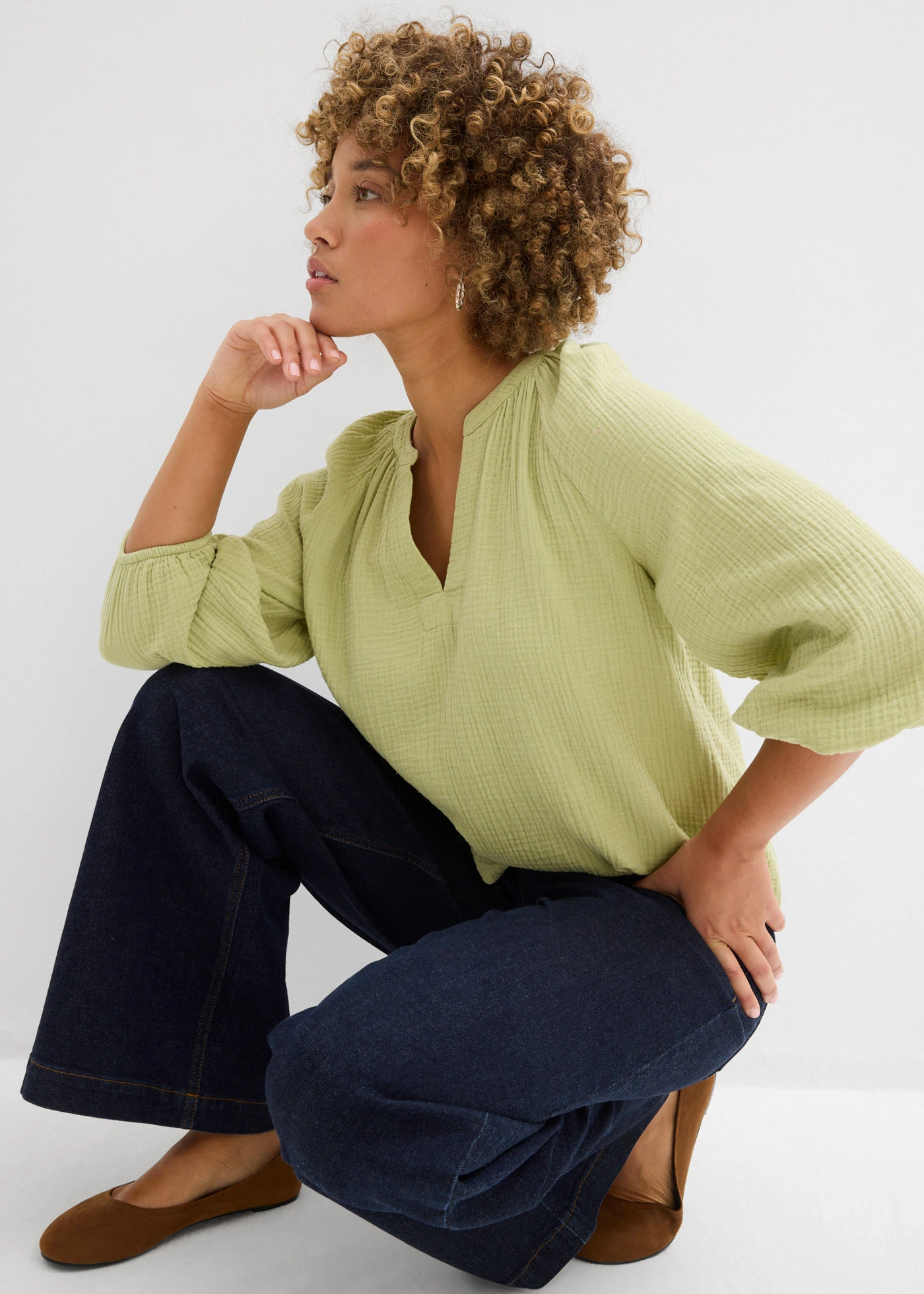 Blouse oversize en gaze de coton • vert minéral • Boutique bonprix