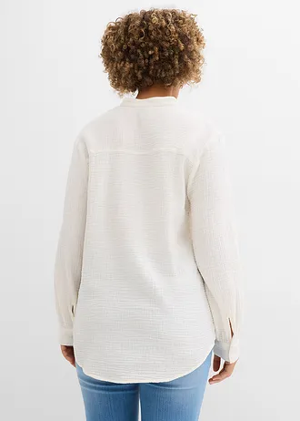 Chemisier long et oversize en gaze de coton avec fentes sur les côtés • ecru • Boutique bonprix