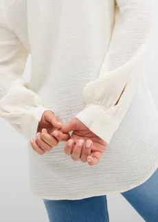 Długa bluzka z przewiewnego muślinu • biel wełny • sklep bonprix