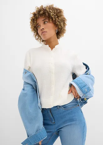 Chemisier long et oversize en gaze de coton avec fentes sur les côtés • ecru • Boutique bonprix