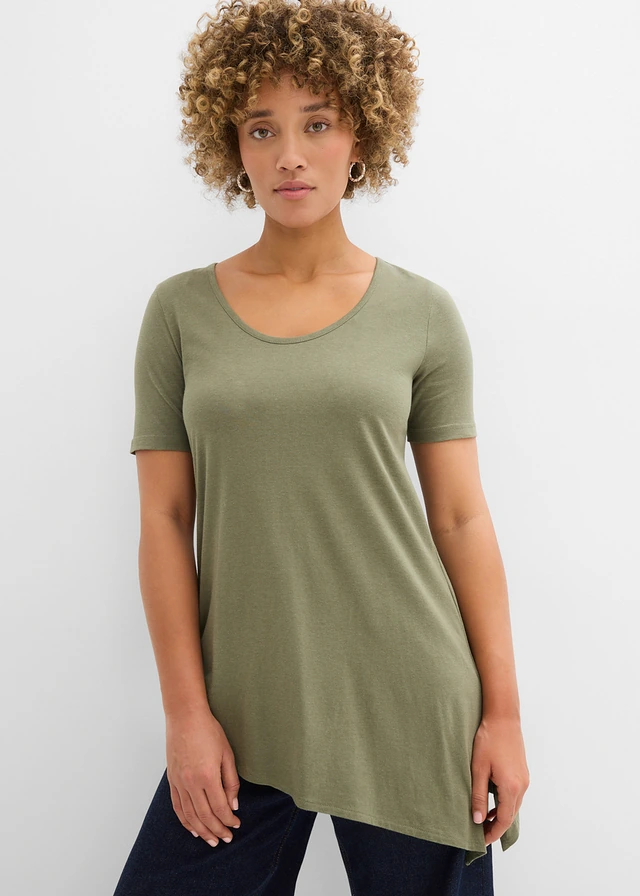 Bluză lungă asimetrică, din material cu bumbac și viscoză • oliv • magazin bonprix