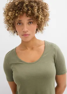 Asymetryczny długi T-shirt z mieszanki bawełny z wiskozą • oliwkowy • sklep bonprix