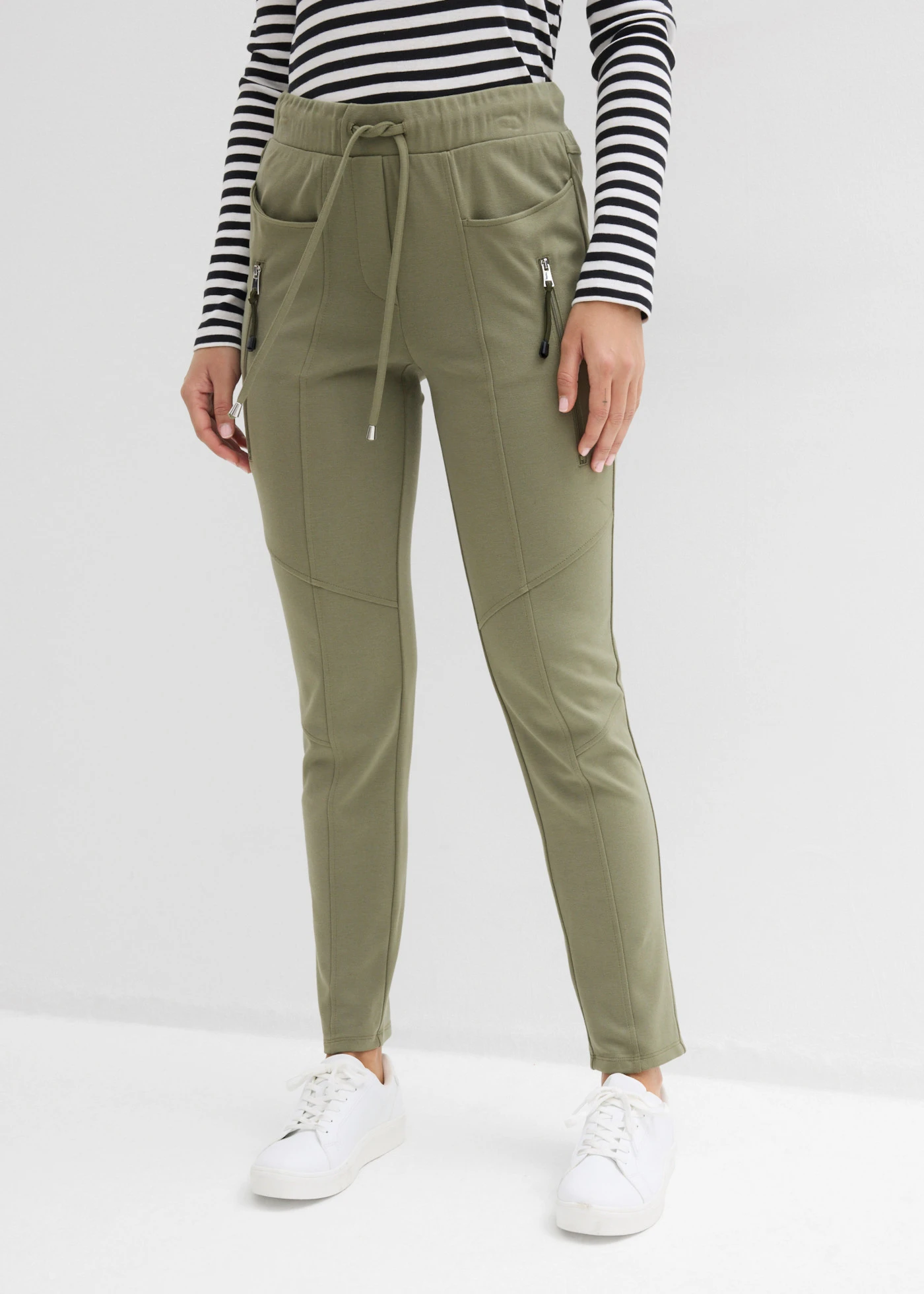 Pantaloni cu elastic și șiret în talie din material Punto di Roma comod • oliv • magazin bonprix